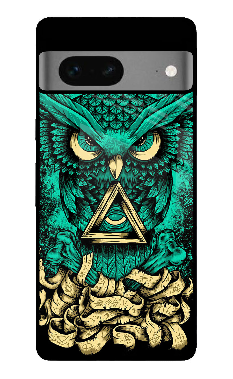 Green Owl Google Pixel 7 Back Cover, Glass case