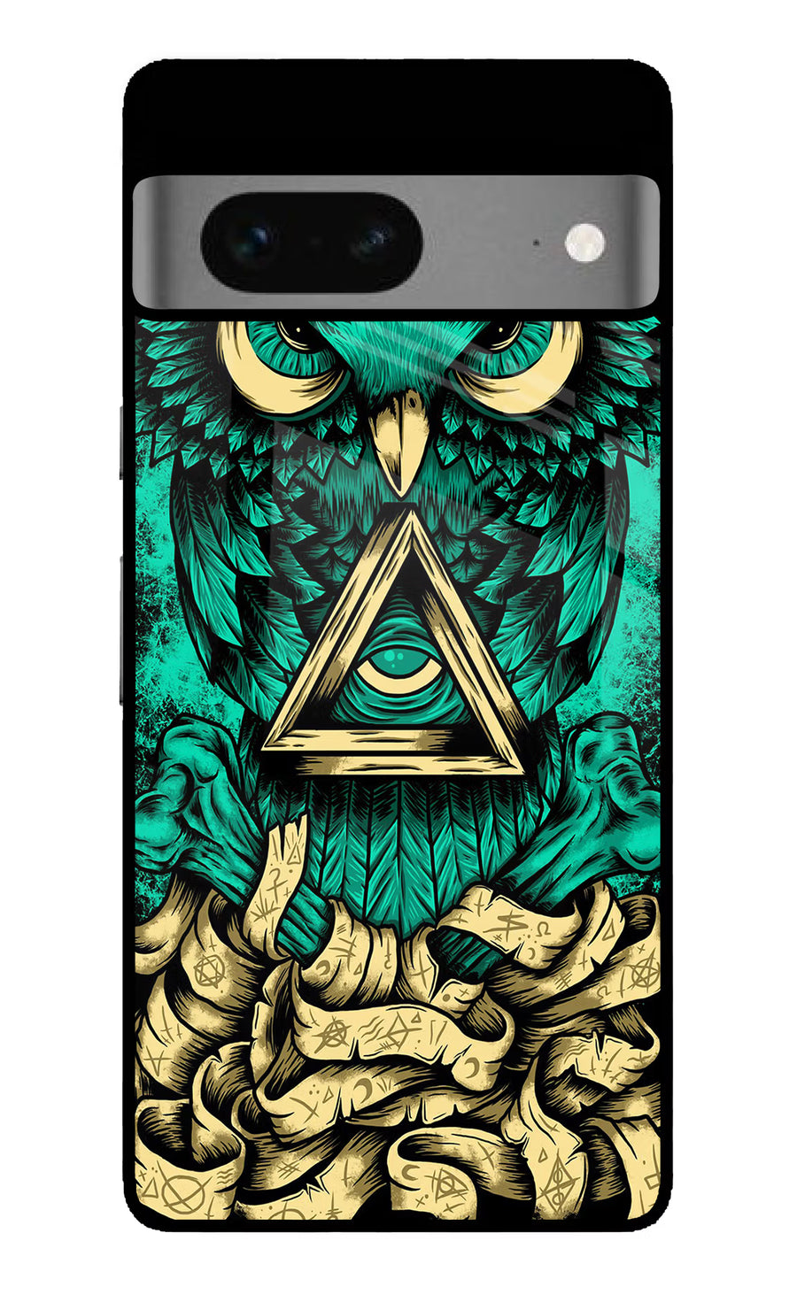 Green Owl Google Pixel 7 Back Cover, Glass case