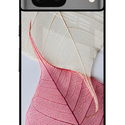 White Pink Leaf Google Pixel 7 Glass Case Back Cover by Casekaro
