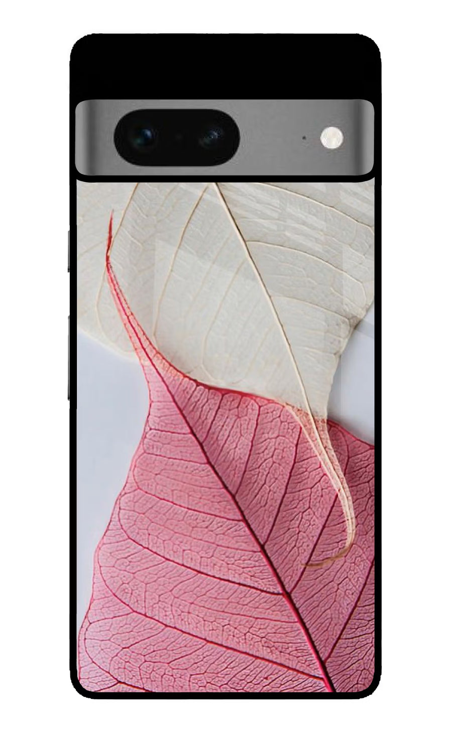 White Pink Leaf Google Pixel 7 Back Cover, Glass case