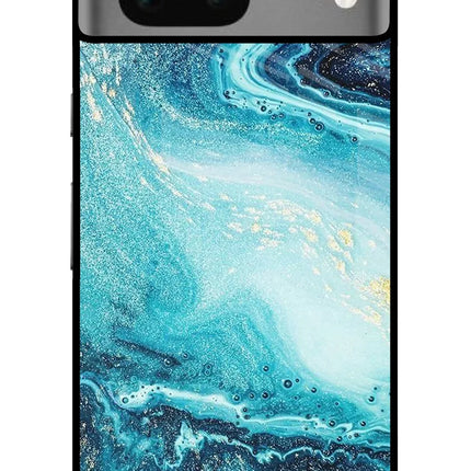 Blue Glitter Marble Google Pixel 7 Glass Case