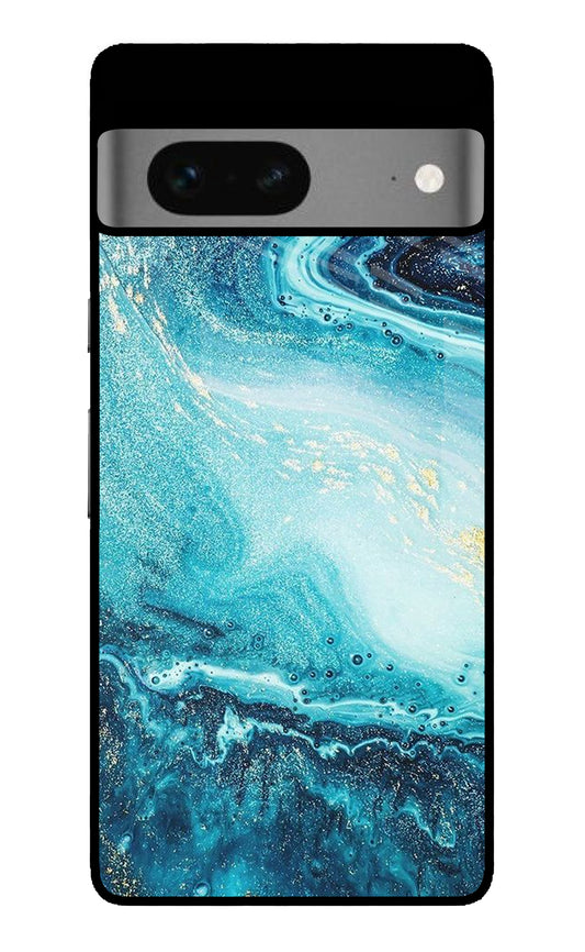 Blue Glitter Marble Google Pixel 7 Glass Case