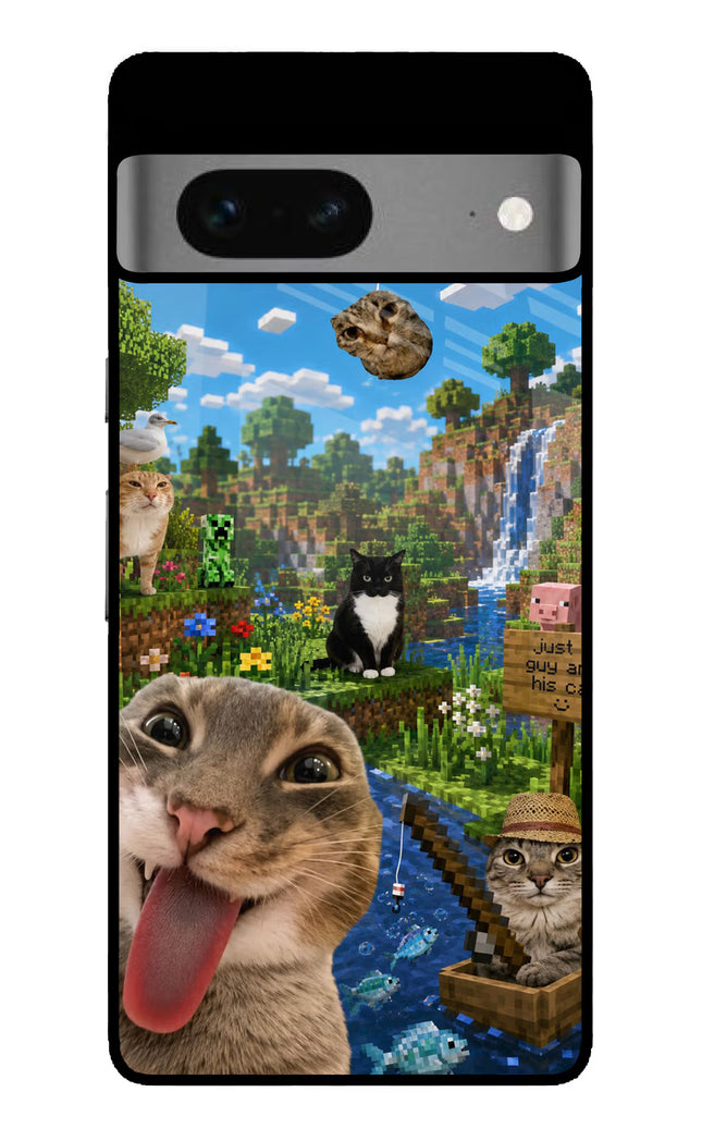 Minecraft Cat Chaos Google Pixel 7 Glass Case