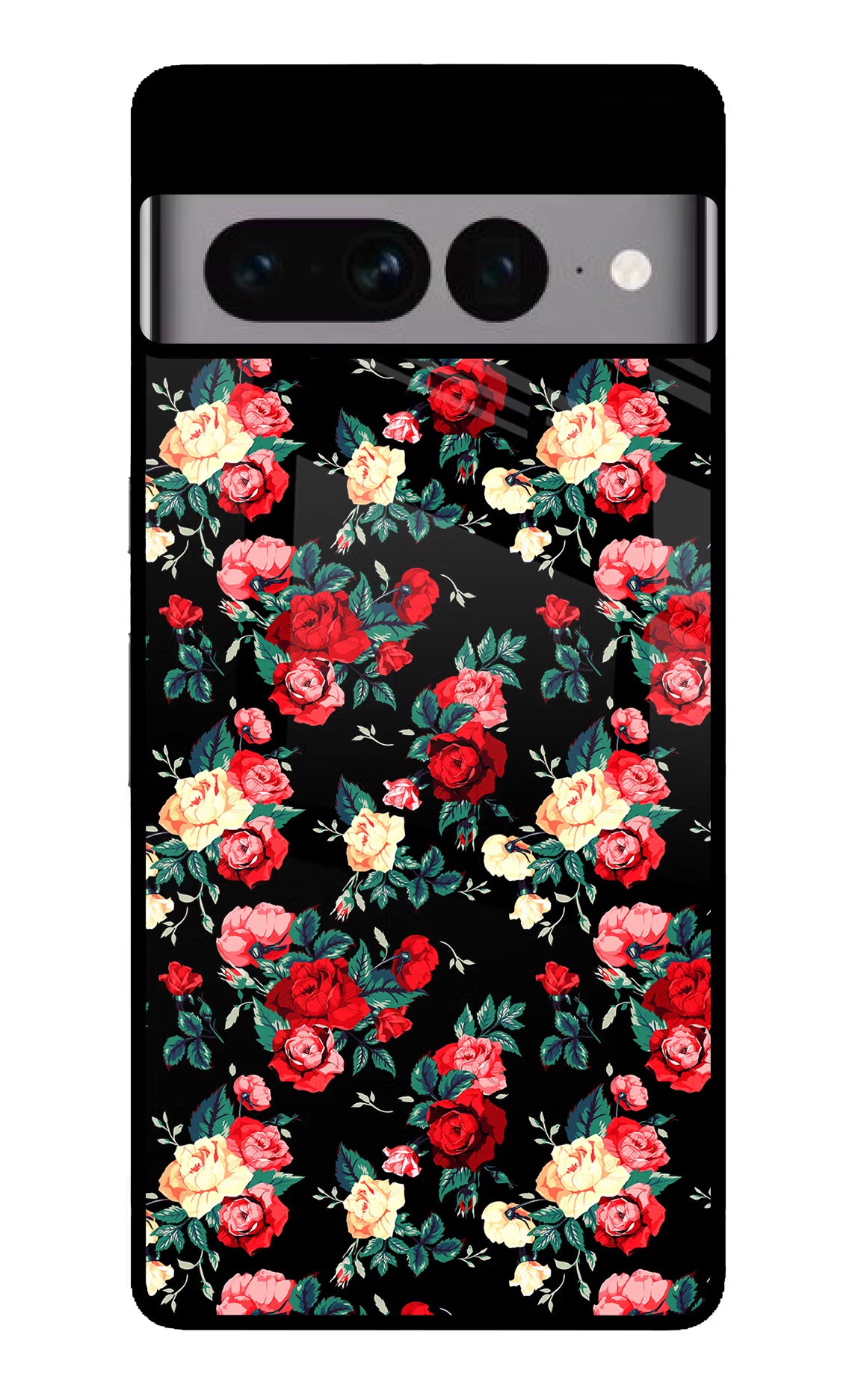 Rose Pattern Google Pixel 7 Pro Glass Case Back Cover by Casekaro
