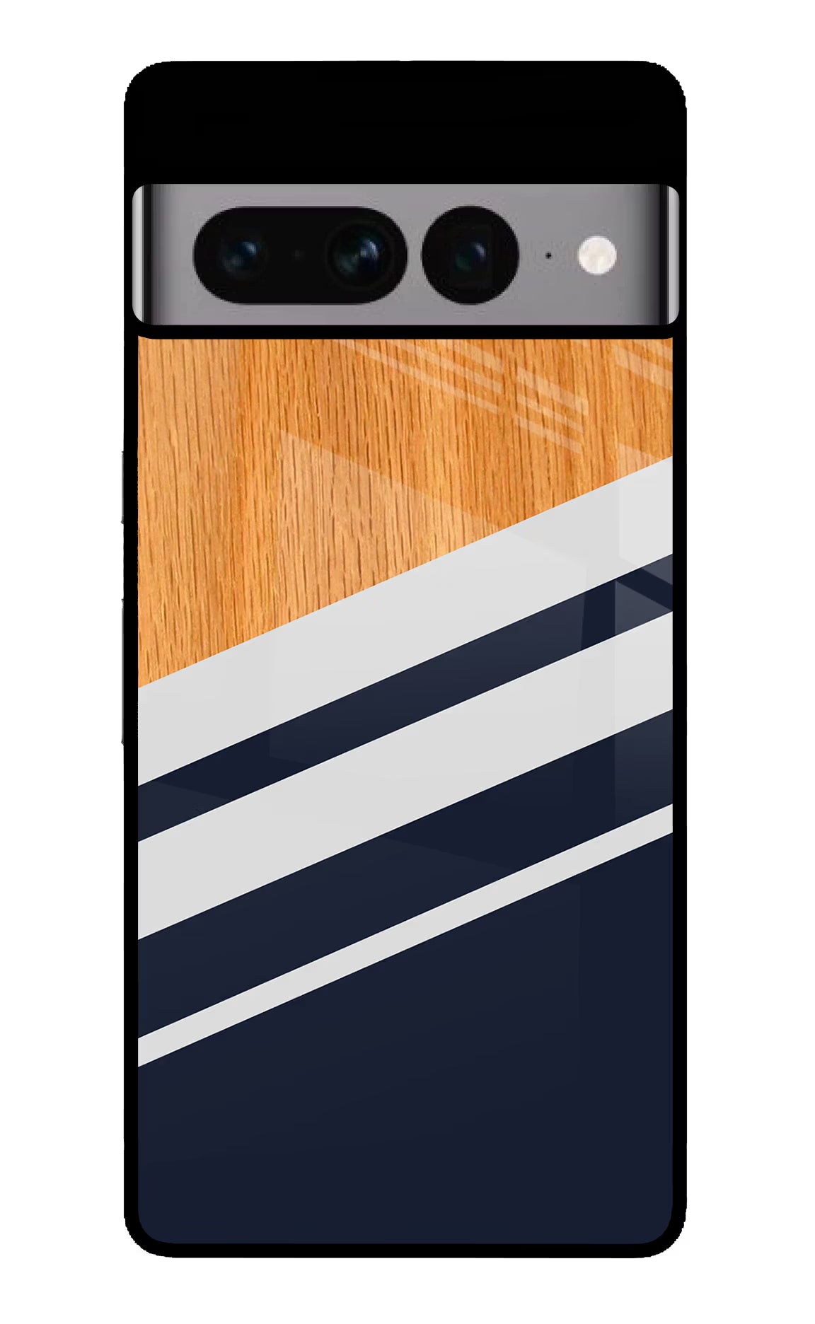 Blue and white wooden Google Pixel 7 Pro Glass Case Back Cover by Casekaro
