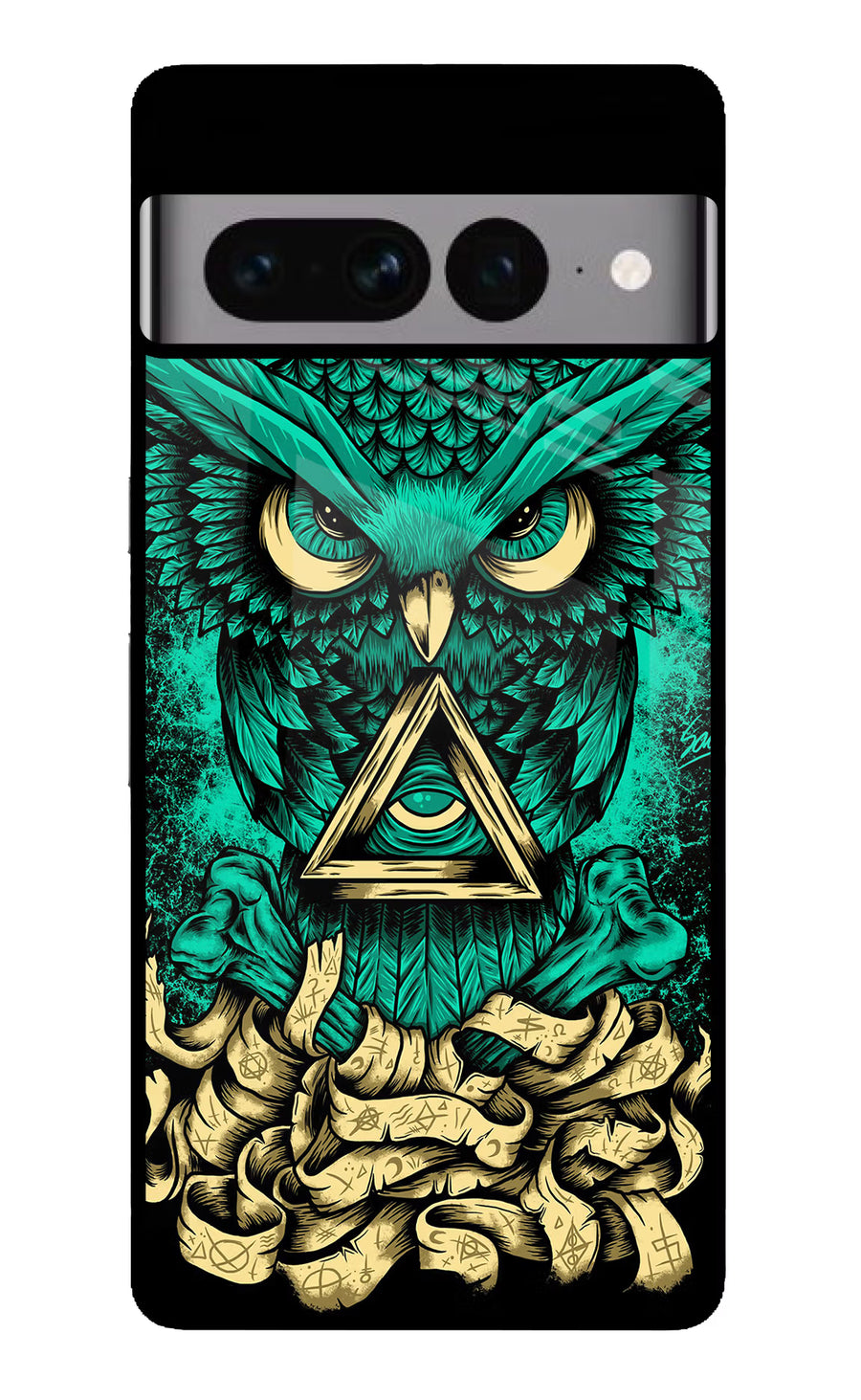 Green Owl Google Pixel 7 Pro Back Cover, Glass case