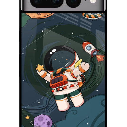 Cartoon Astronaut Google Pixel 7 Pro Glass Case Back Cover by Casekaro