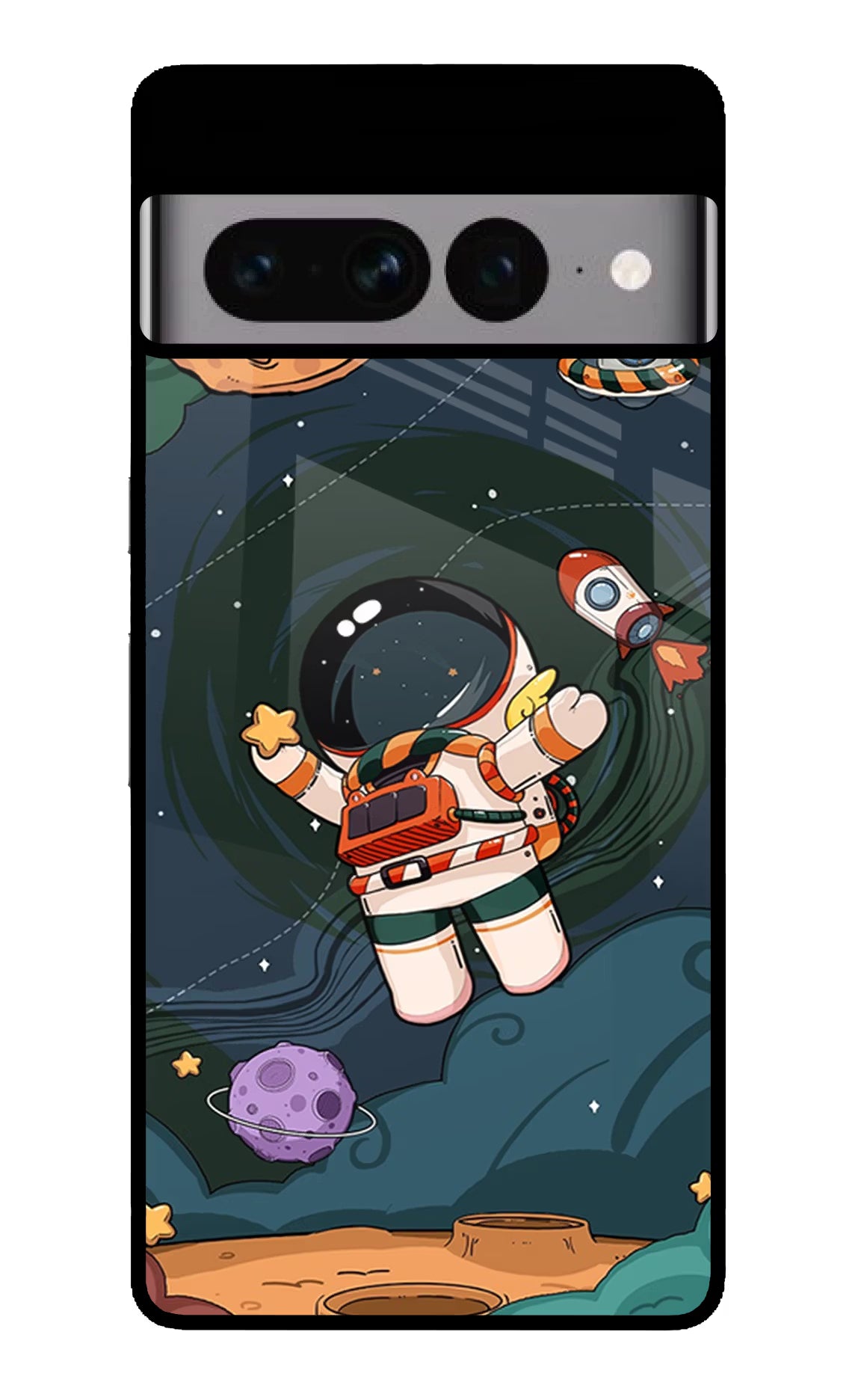 Cartoon Astronaut Google Pixel 7 Pro Glass Case Back Cover by Casekaro