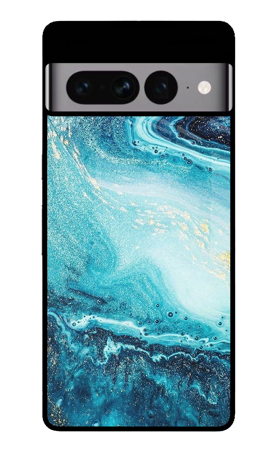 Blue Glitter Marble Google Pixel 7 Pro Glass Case Back Cover by Casekaro