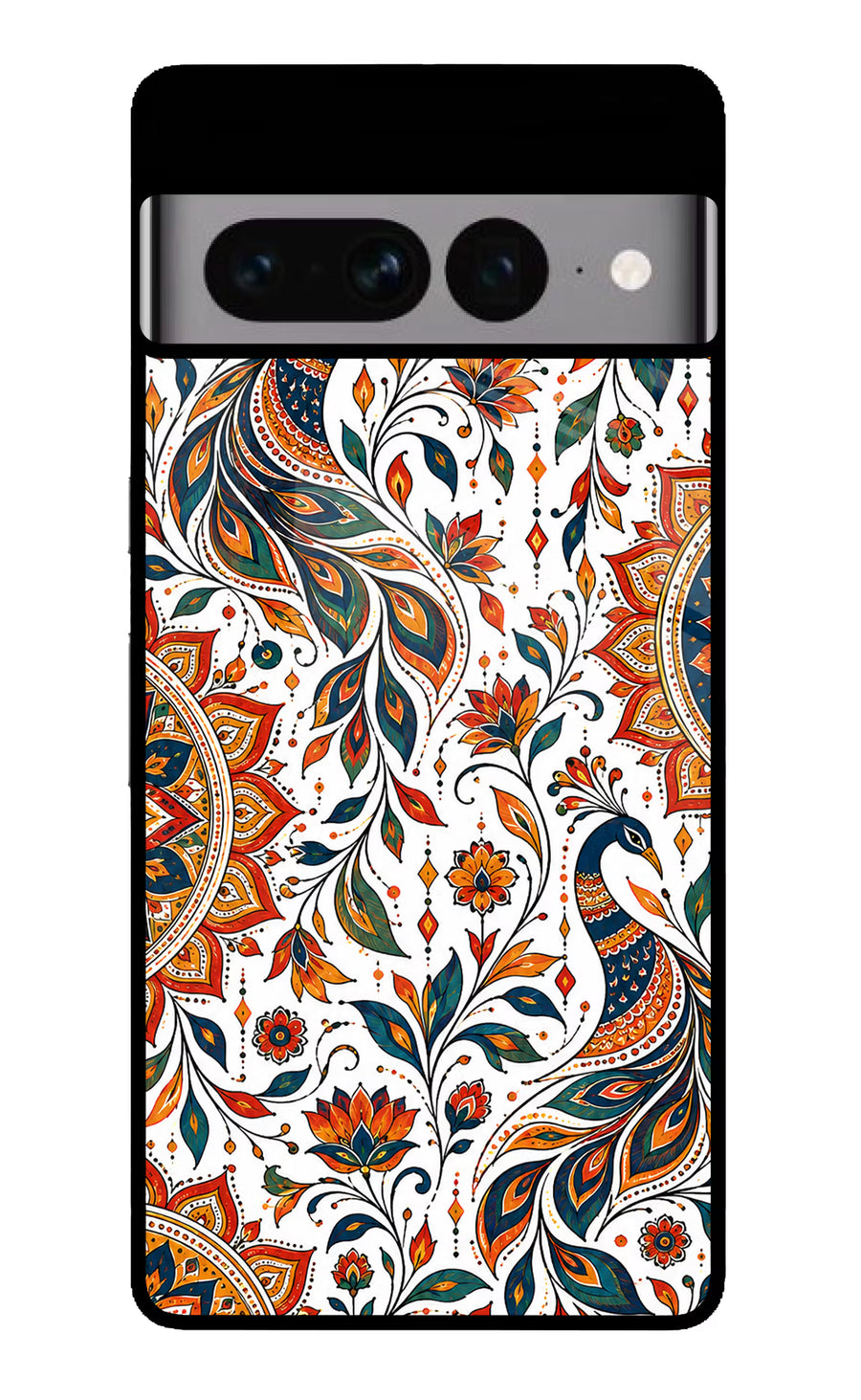 White Mayura Google Pixel 7 Pro Back Cover, Glass case