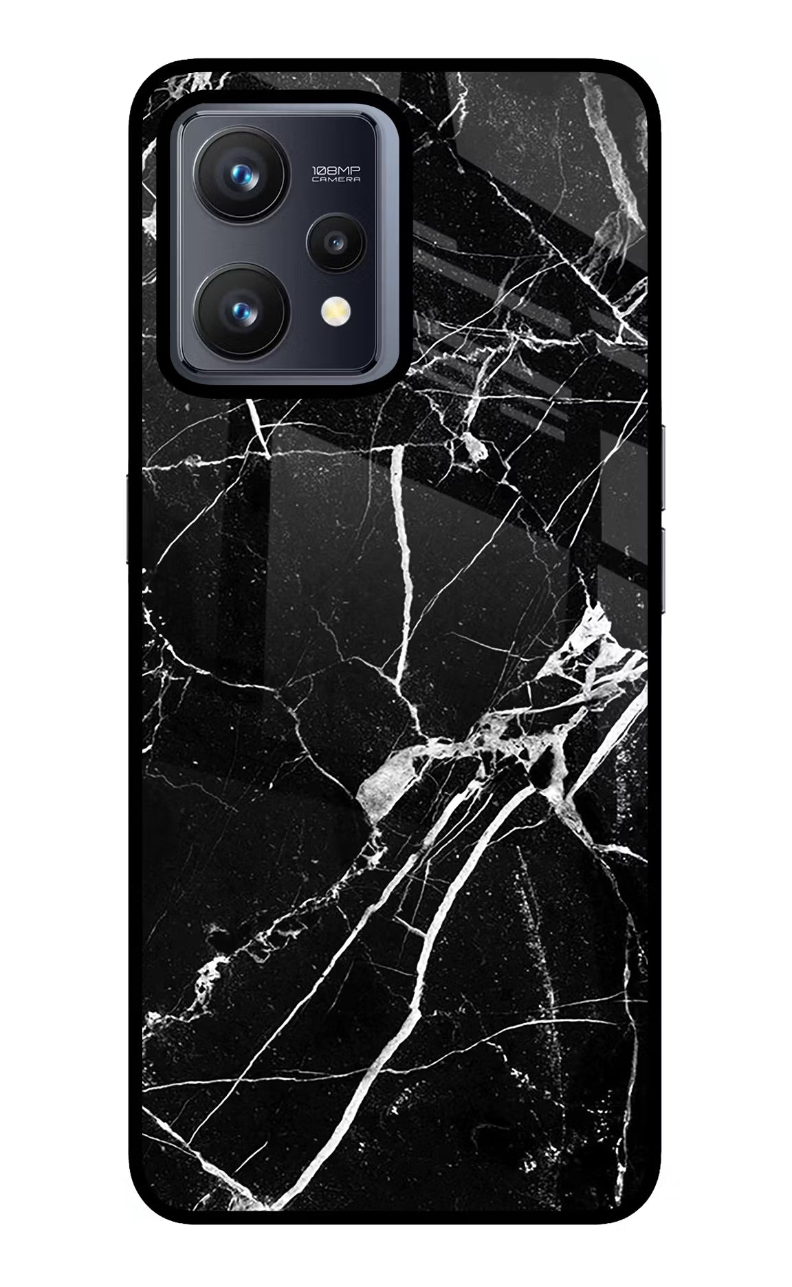 Black Marble Pattern Realme 9 4G Glass Case Back Cover by Casekaro