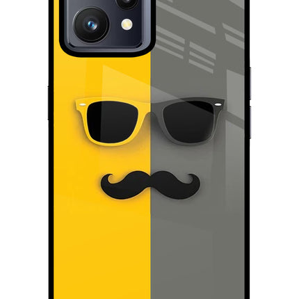 Sunglasses with Mustache Realme 9 4G Glass Case Back Cover by Casekaro
