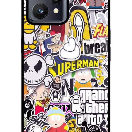 Sticker Bomb Realme 9 4G Glass Case Back Cover by Casekaro