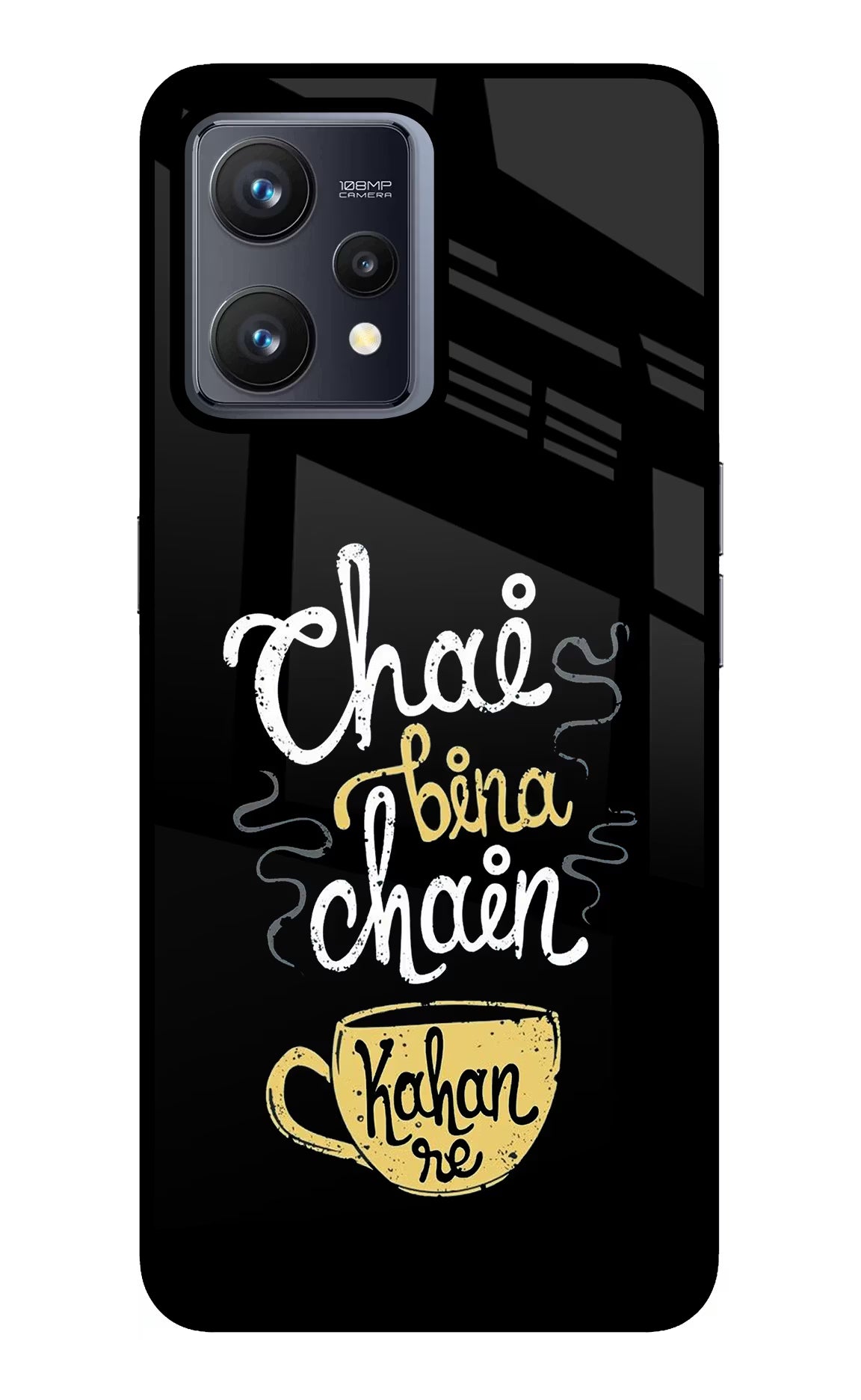 Chai Bina Chain Kaha Re Realme 9 4G Glass Case Back Cover by Casekaro