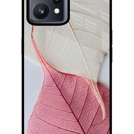 White Pink Leaf Realme 9 4G Glass Case Back Cover by Casekaro
