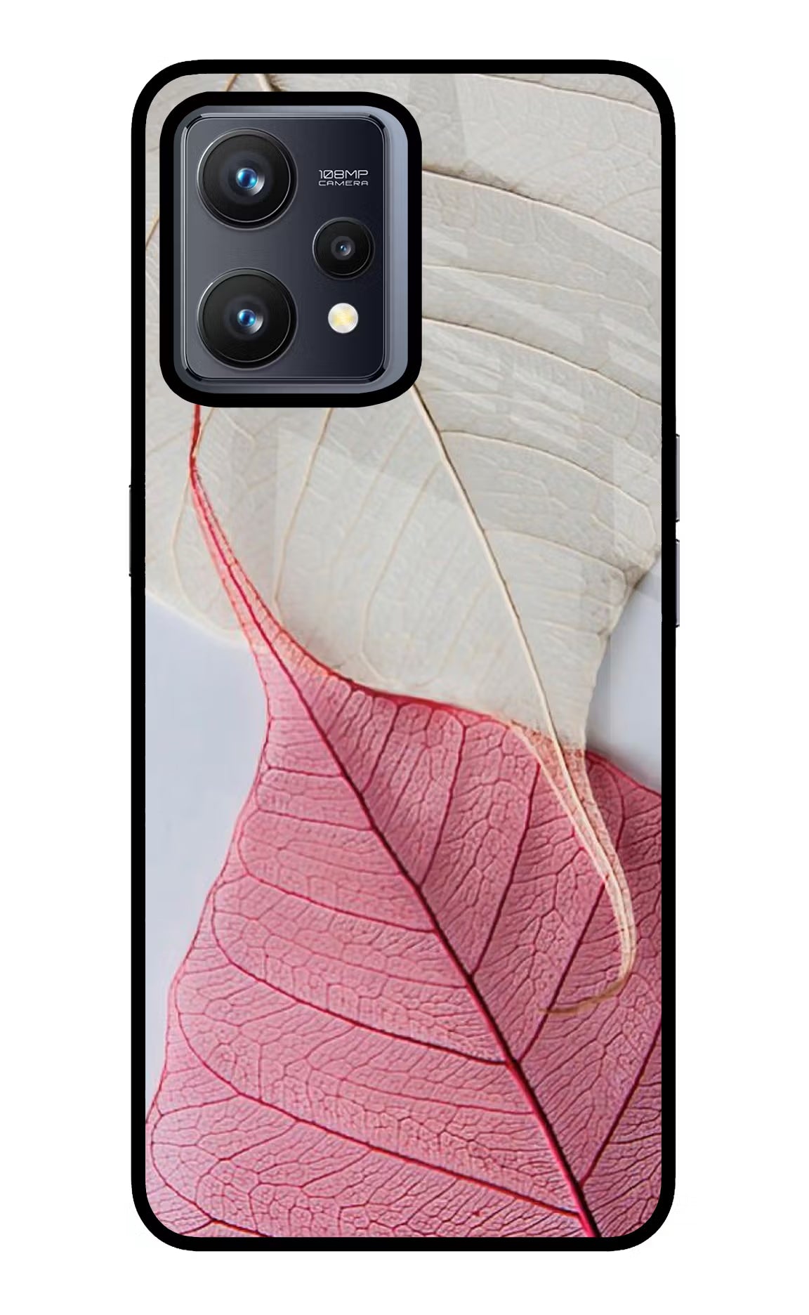 White Pink Leaf Realme 9 4G Glass Case