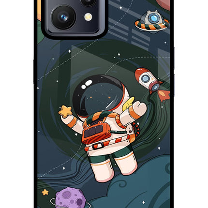 Cartoon Astronaut Realme 9 4G Glass Case Back Cover by Casekaro