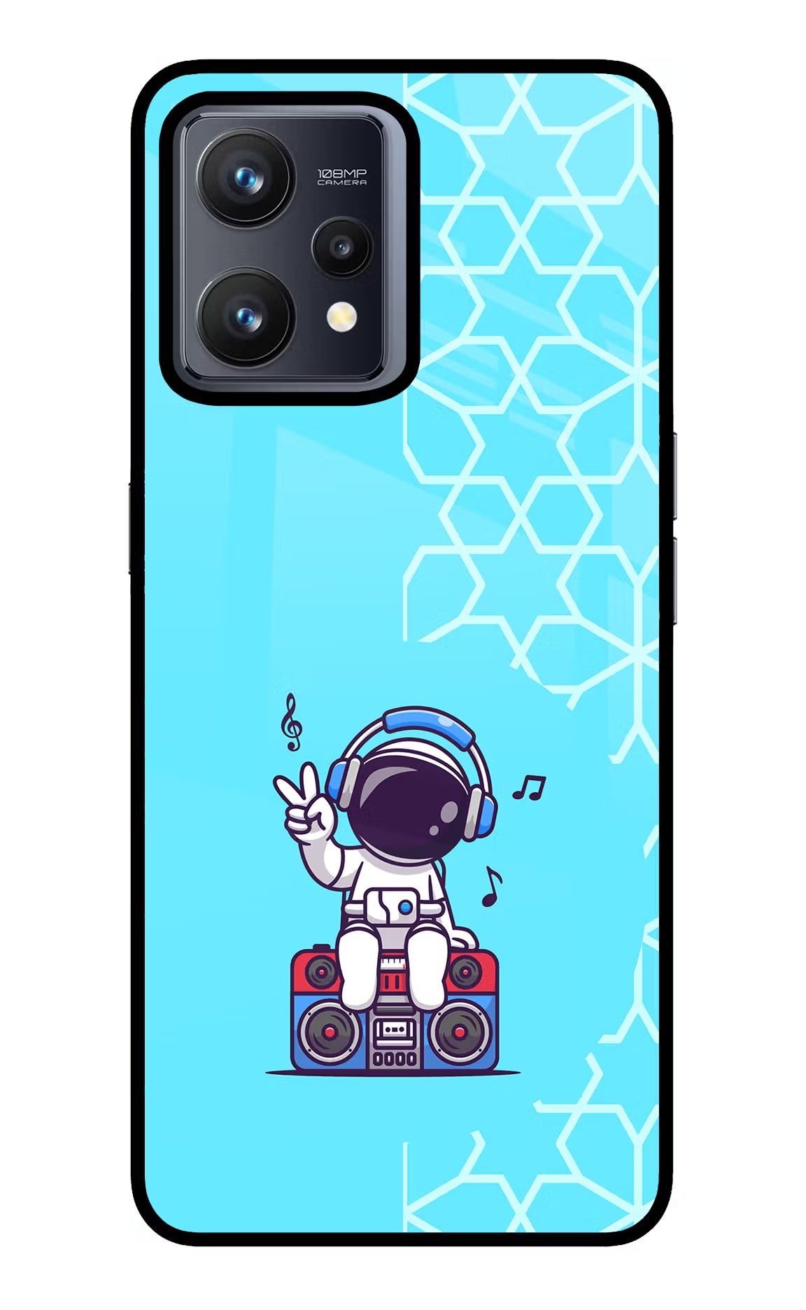 Cute Astronaut Chilling Realme 9 4G Glass Case Back Cover by Casekaro