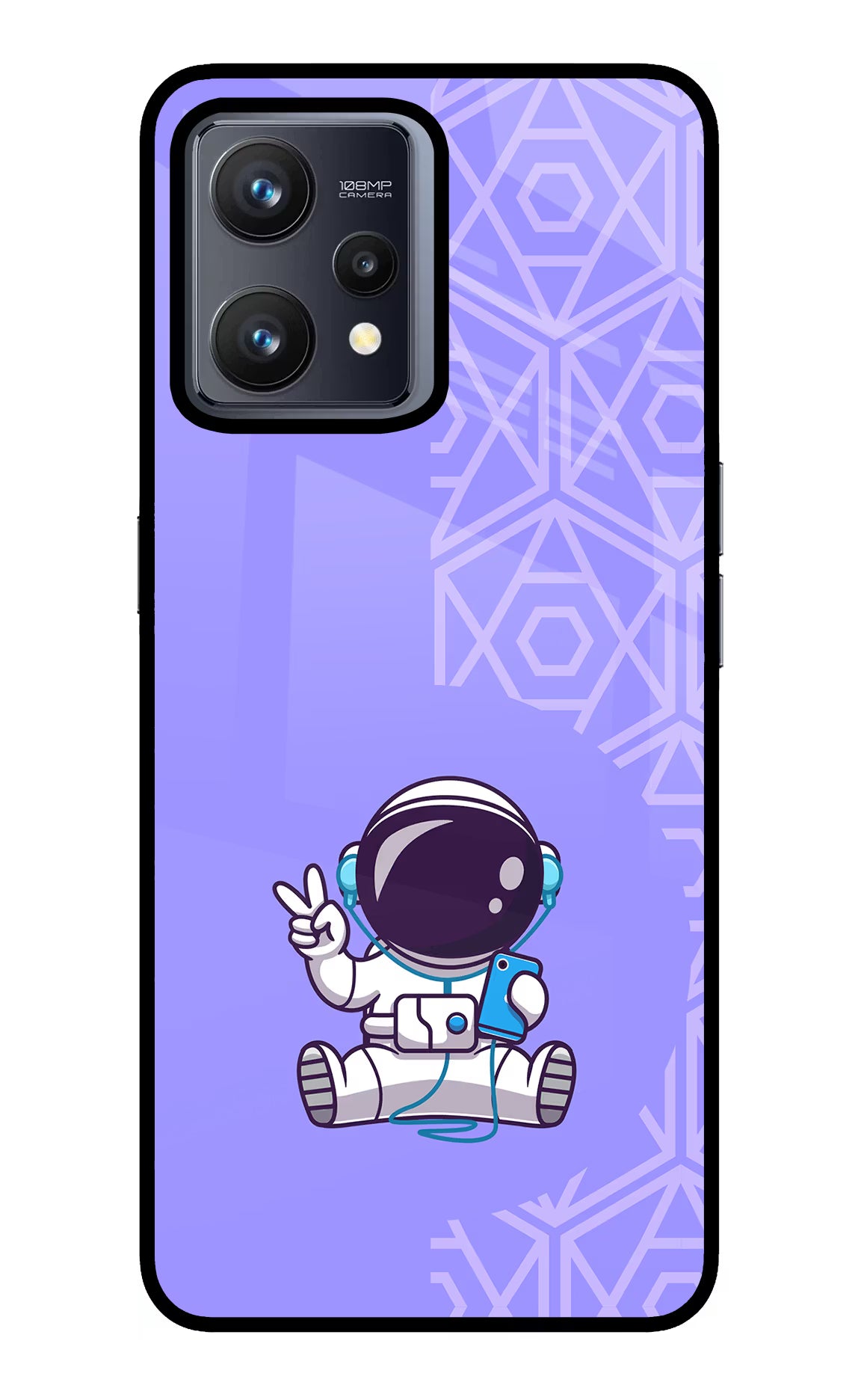Cute Astronaut Chilling Realme 9 4G Glass Case Back Cover by Casekaro