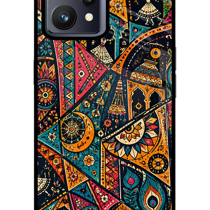Folk Print Realme 9 4G Glass Case