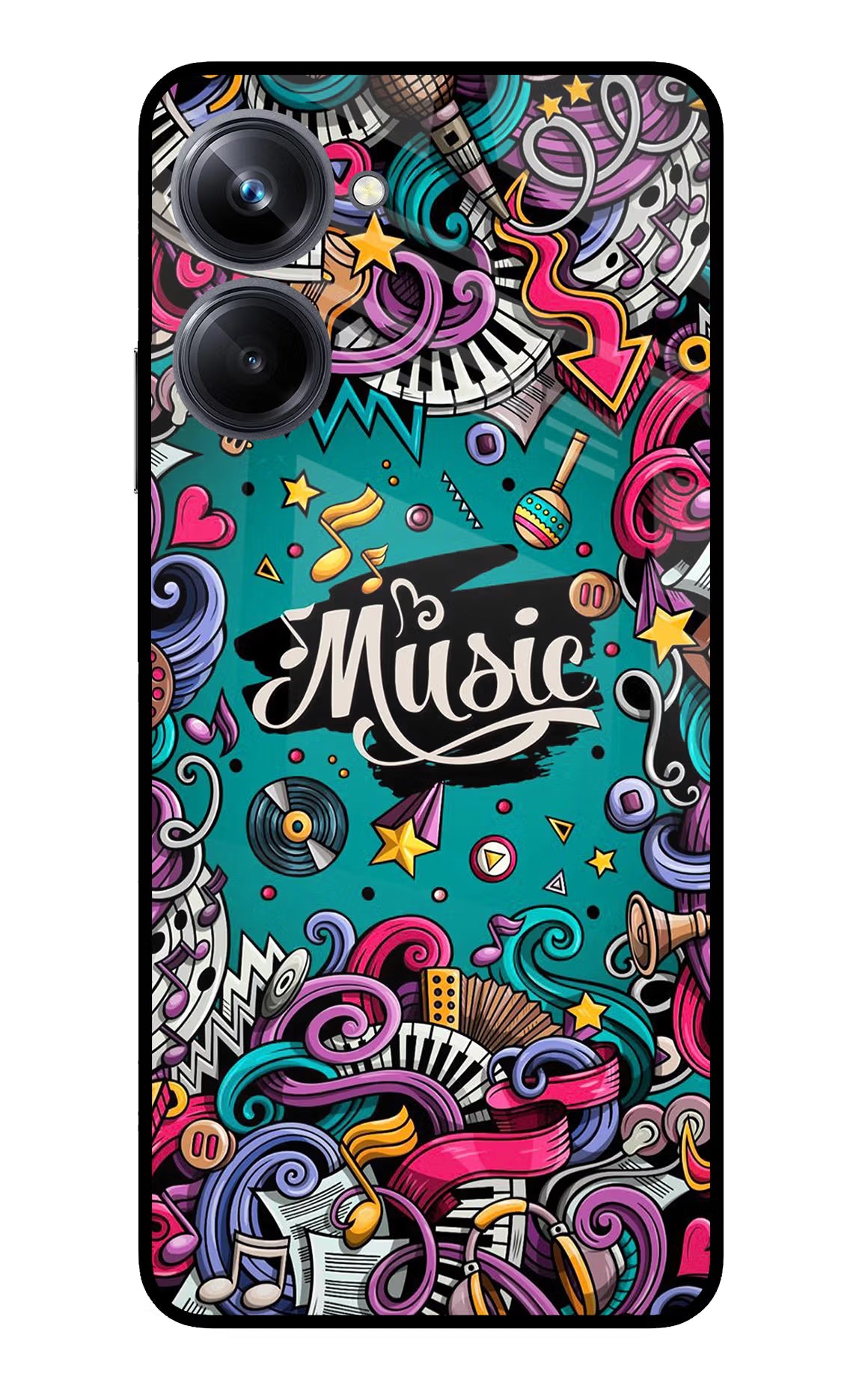 Music Graffiti Realme 10 Pro 5G Glass Case Back Cover by Casekaro