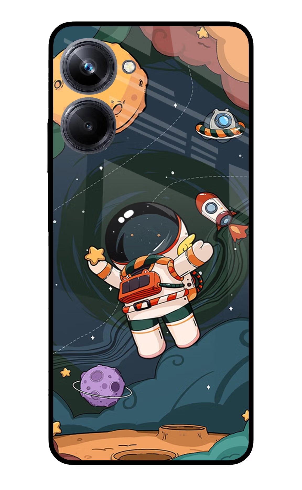 Cartoon Astronaut Realme 10 Pro 5G Glass Case Back Cover by Casekaro
