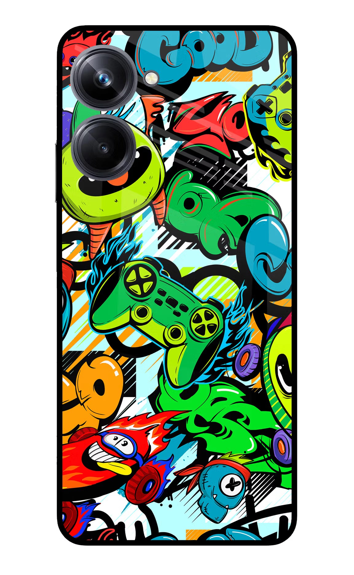 Game Doodle Realme 10 Pro 5G Glass Case Back Cover by Casekaro