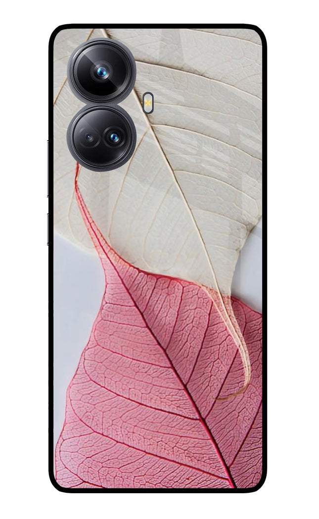 White Pink Leaf Realme 10 Pro+ 5G Glass Case