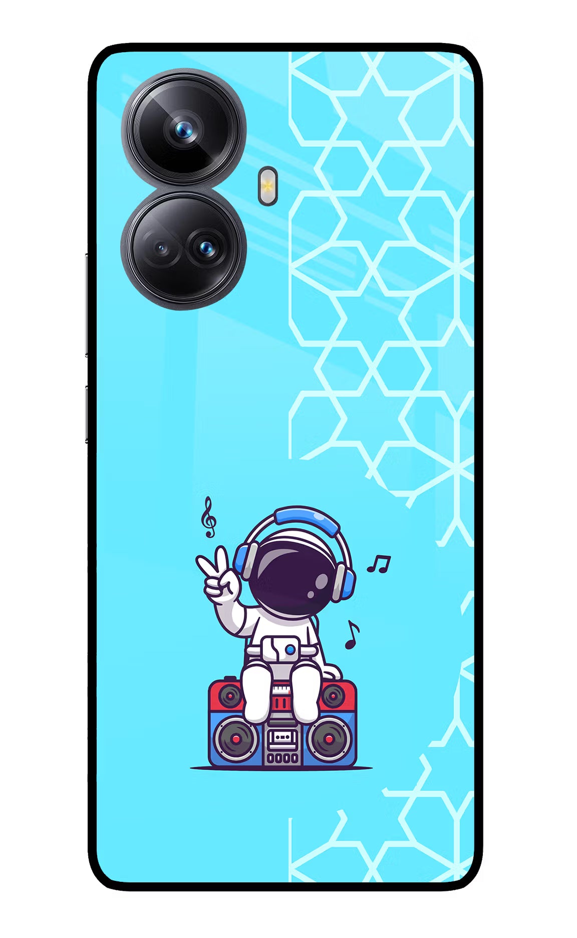 Cute Astronaut Chilling Realme 10 Pro+ 5G Glass Case Back Cover by Casekaro