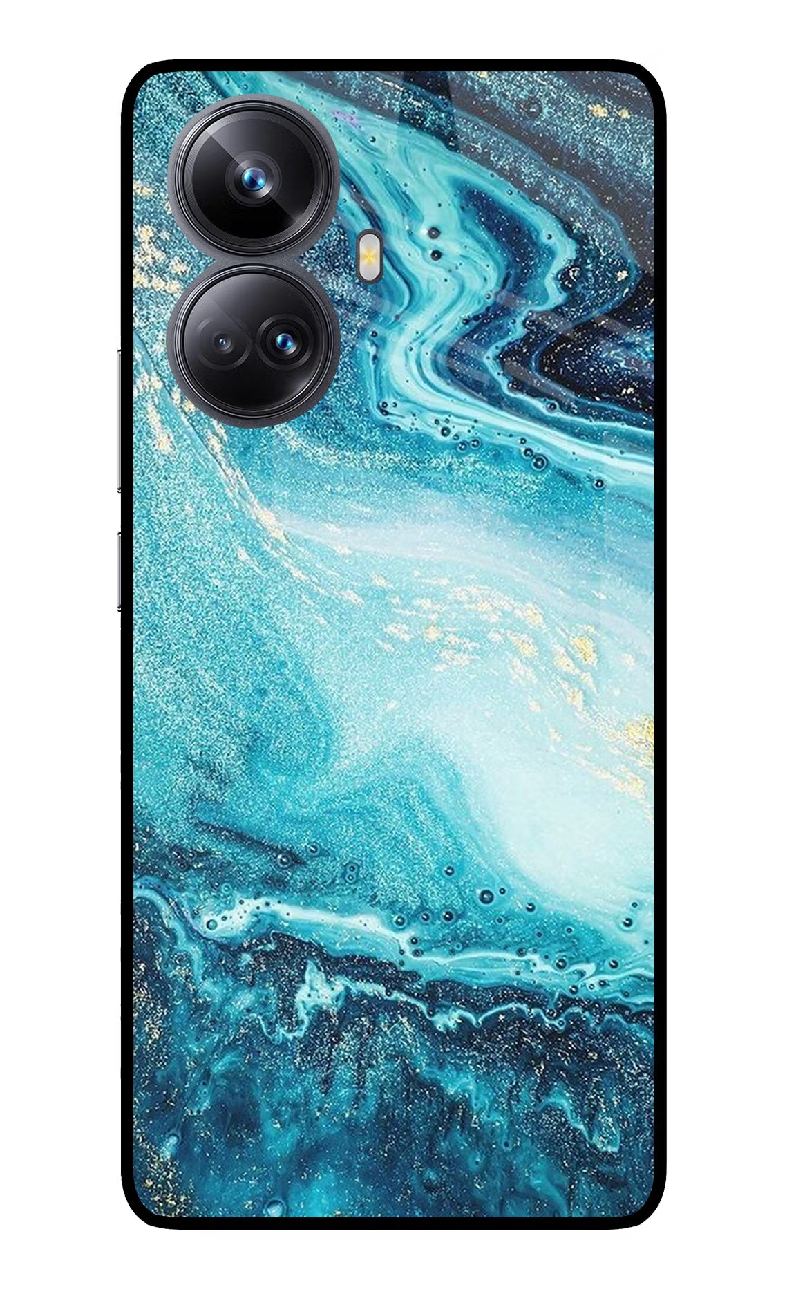 Blue Glitter Marble Realme 10 Pro+ 5G Glass Case Back Cover by Casekaro