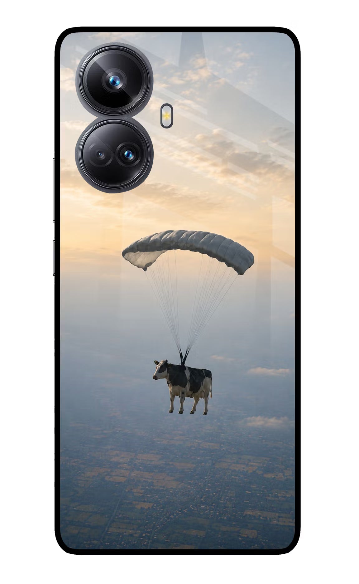 Skydiving Cow Realme 10 Pro+ 5G Glass Case