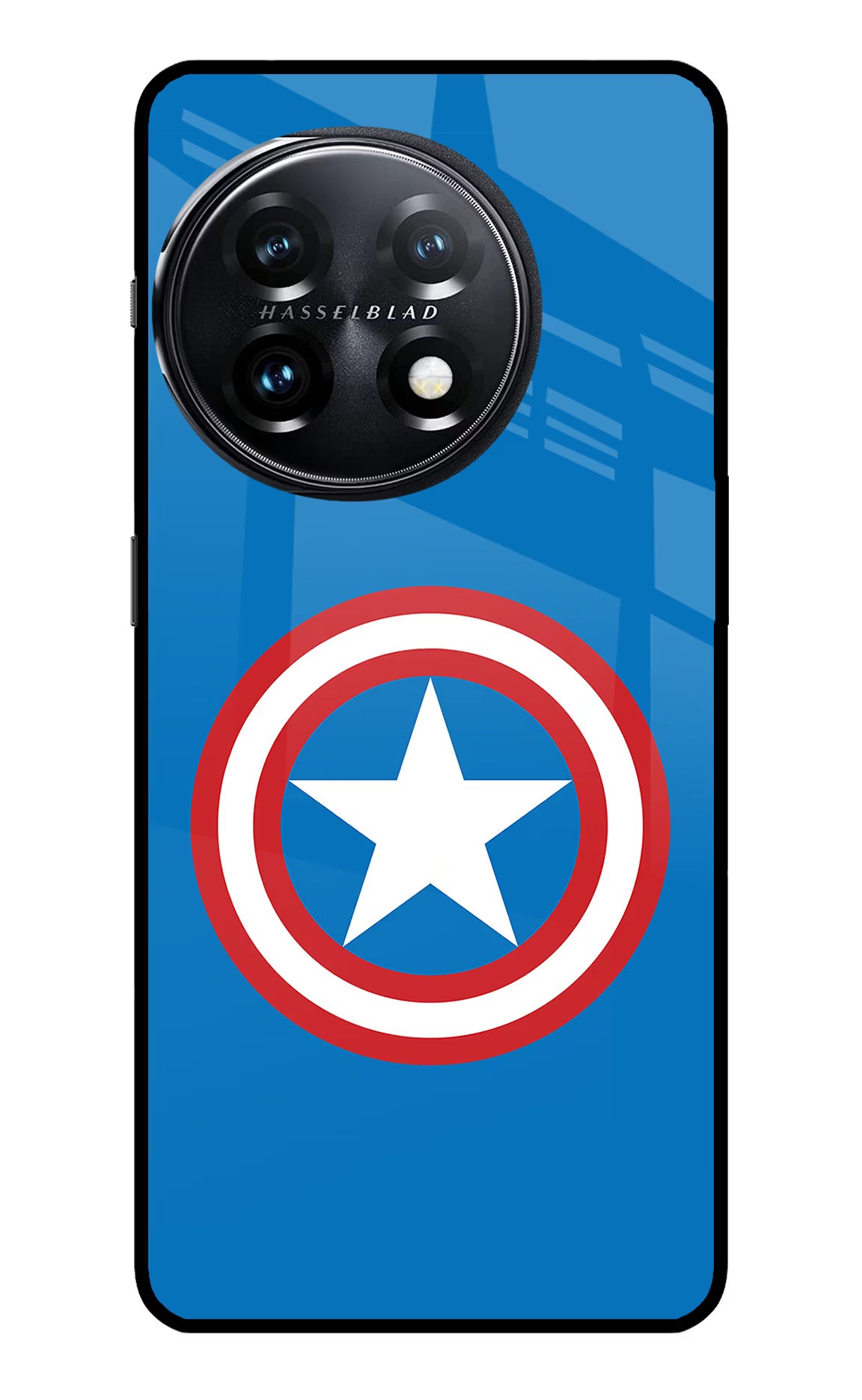 Captain America Logo OnePlus 11 5G Glass Case Back Cover by Casekaro