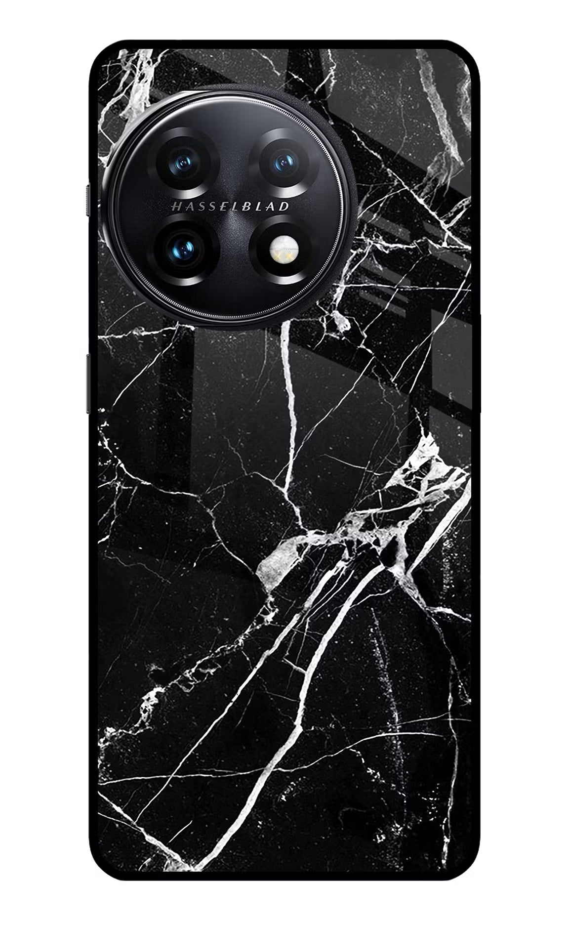Black Marble Pattern OnePlus 11 5G Glass Case Back Cover by Casekaro