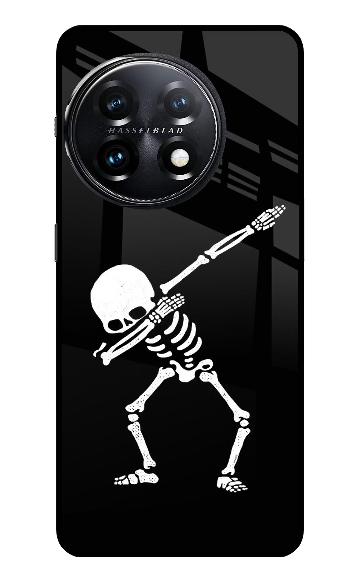 Dabbing Skeleton Art OnePlus 11 5G Glass Case Back Cover by Casekaro
