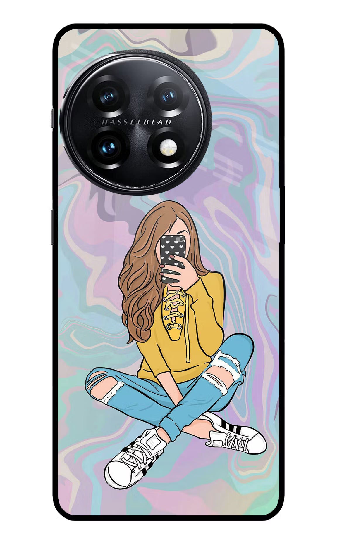 Selfie Girl OnePlus 11 5G Glass Case Back Cover by Casekaro