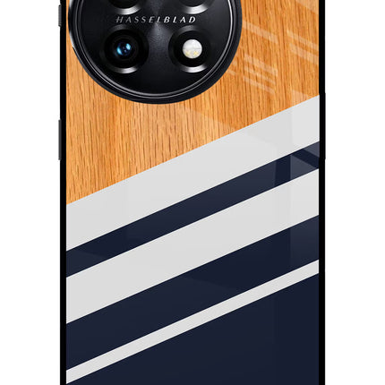Blue and white wooden OnePlus 11 5G Glass Case