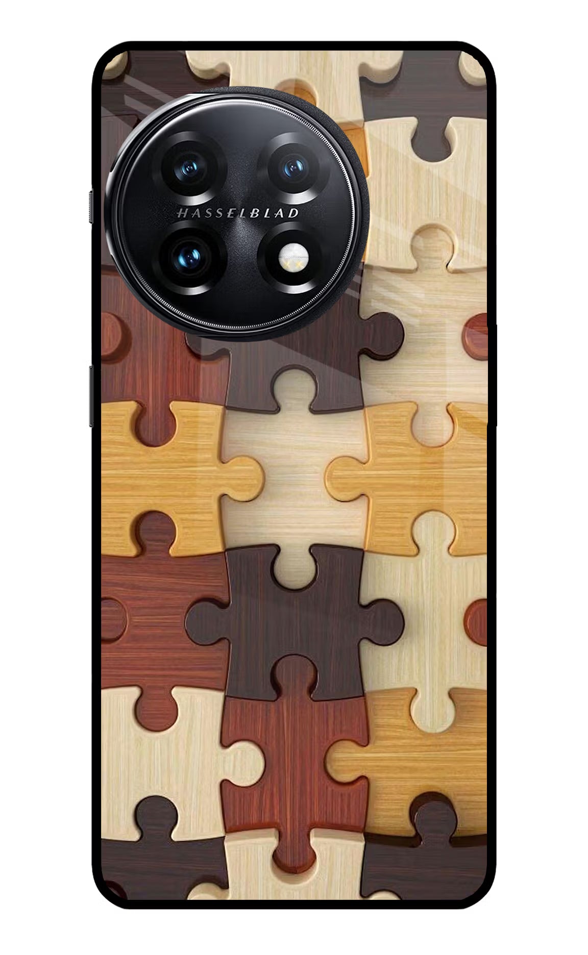 Wooden Puzzle OnePlus 11 5G Glass Case Back Cover by Casekaro