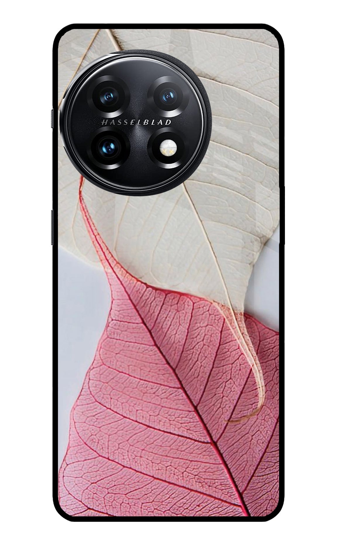 White Pink Leaf OnePlus 11 5G Glass Case