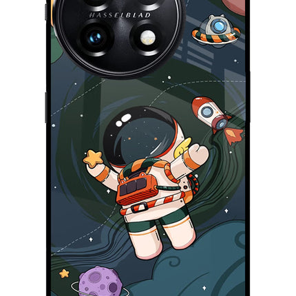 Cartoon Astronaut OnePlus 11 5G Glass Case Back Cover by Casekaro