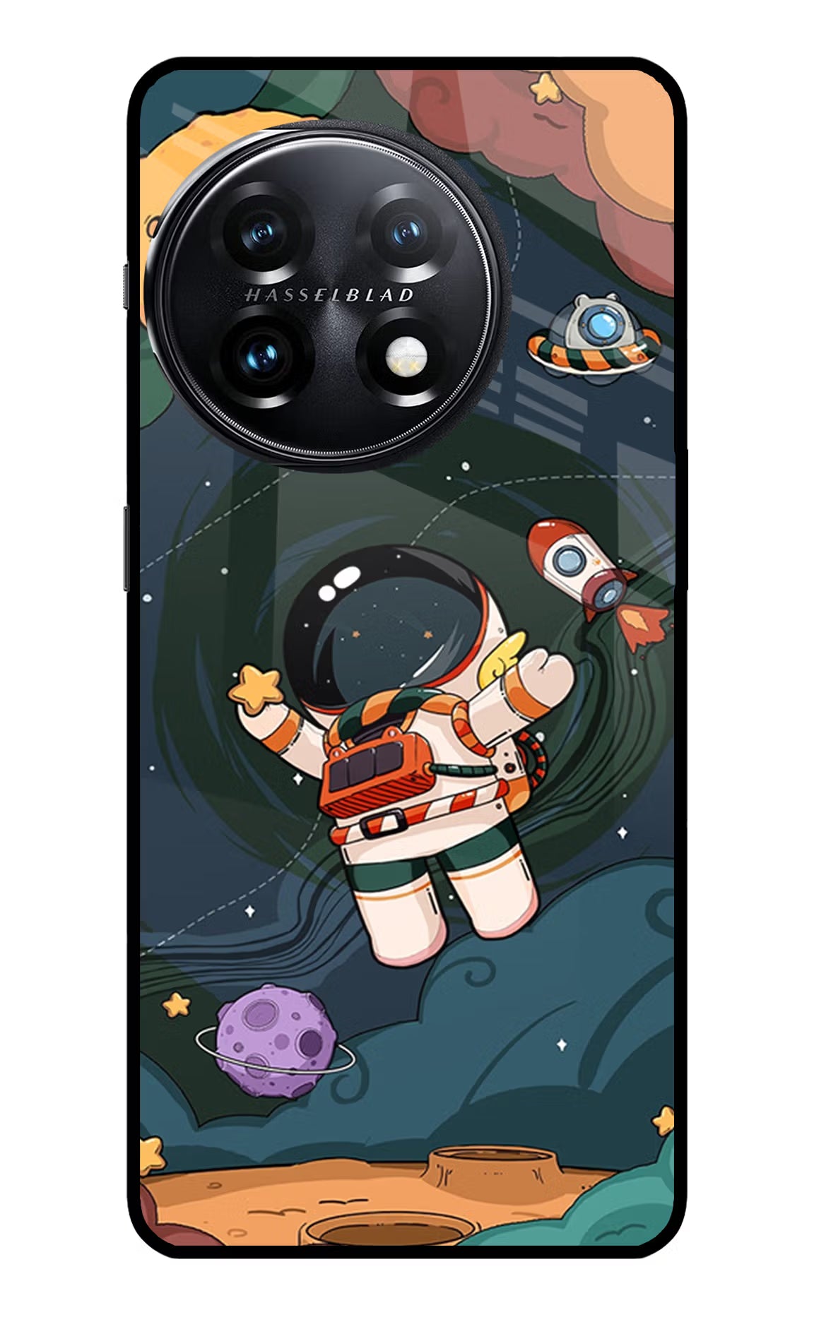 Cartoon Astronaut OnePlus 11 5G Glass Case Back Cover by Casekaro