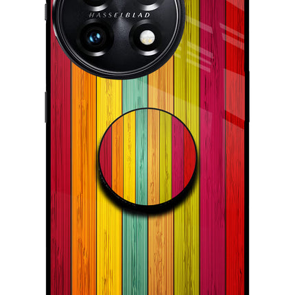Multicolor Wooden OnePlus 11 5G Glass Case