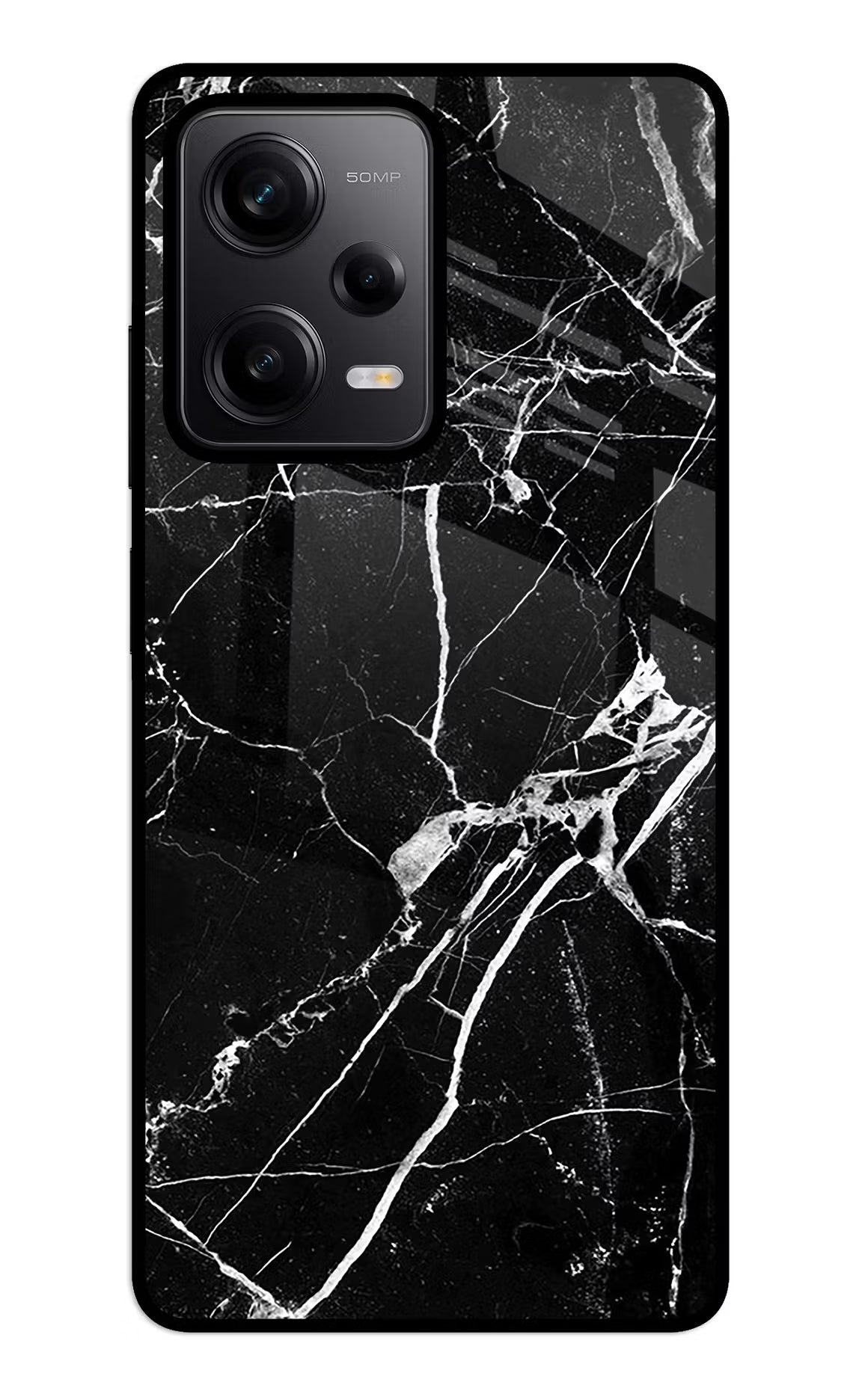 Black Marble Pattern Redmi Note 12 5G Glass Case Back Cover by Casekaro