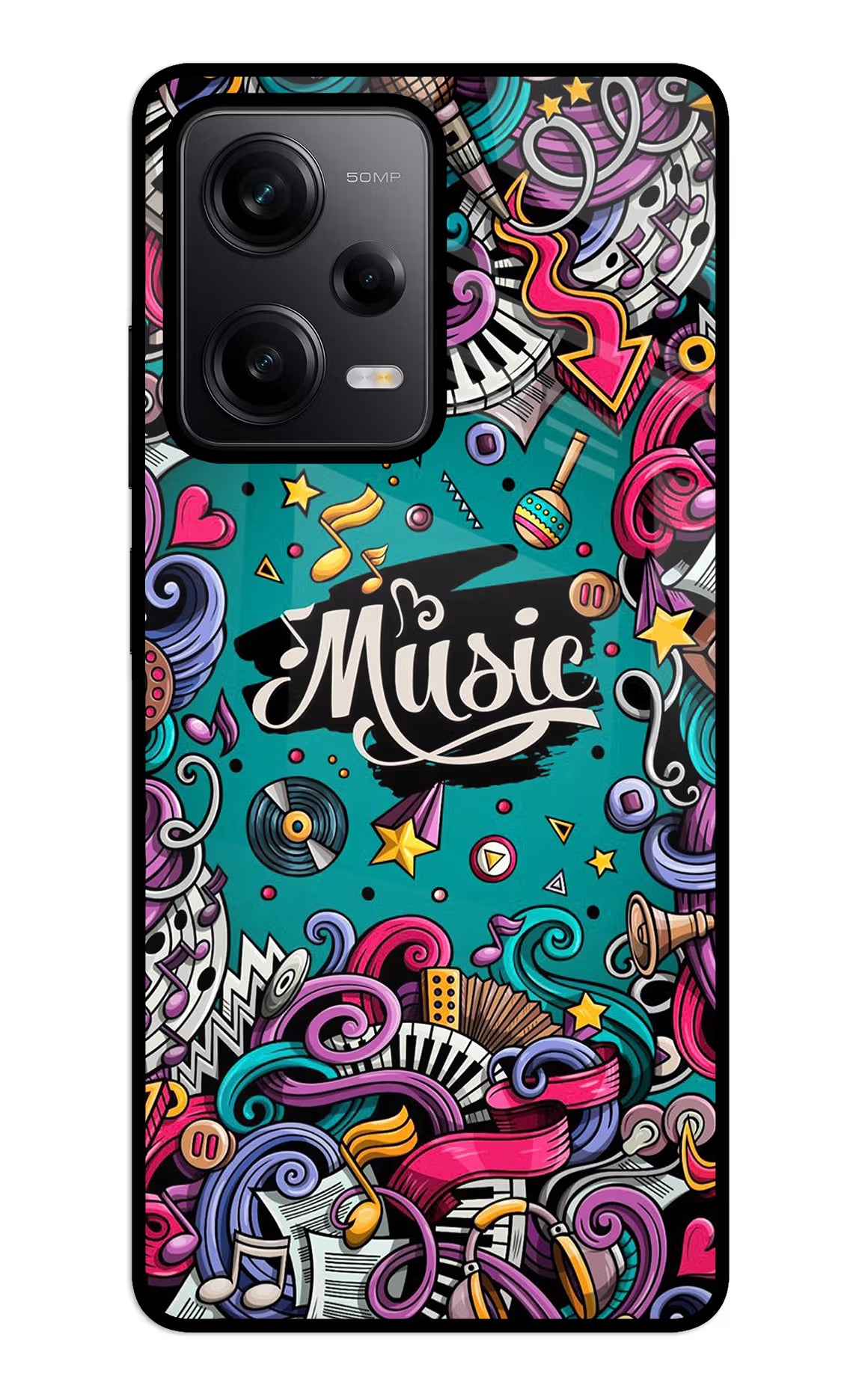 Music Graffiti Redmi Note 12 5G Glass Case Back Cover by Casekaro
