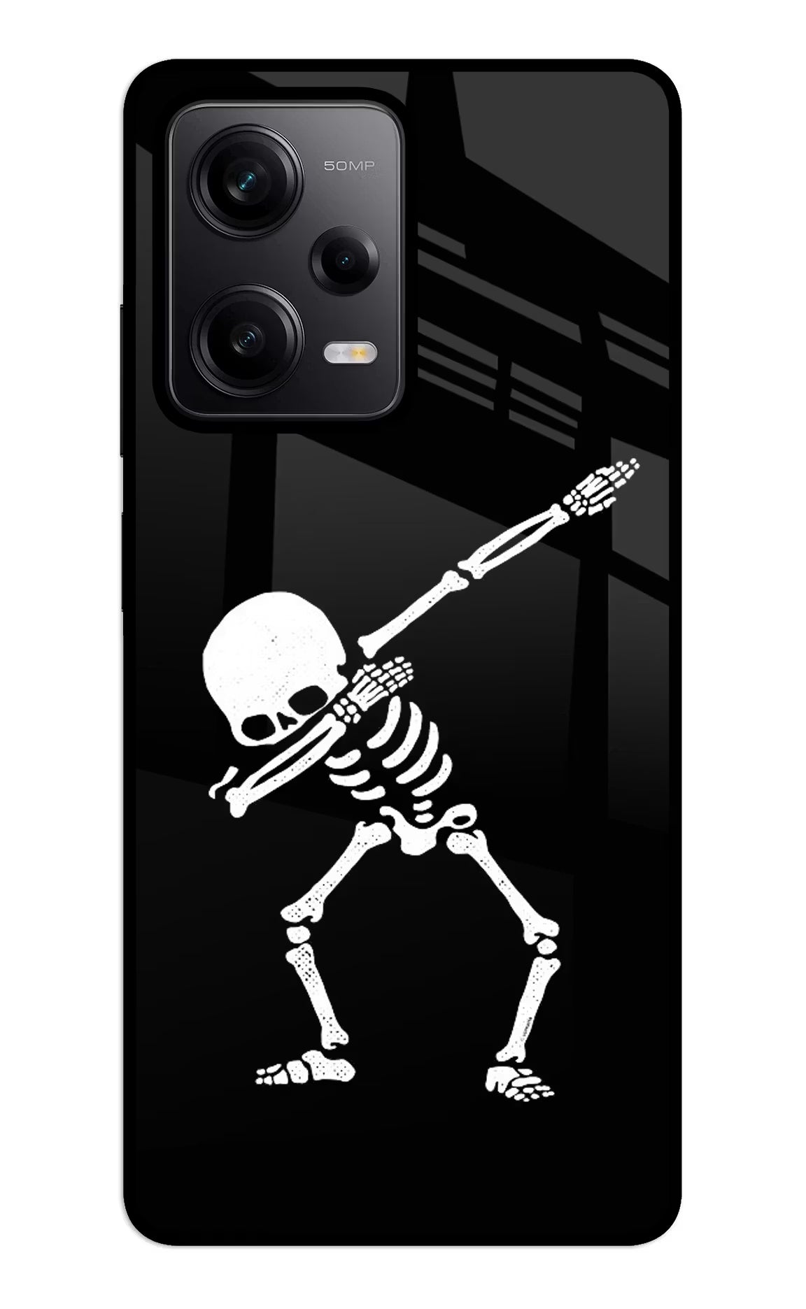 Dabbing Skeleton Art Redmi Note 12 5G Glass Case Back Cover by Casekaro