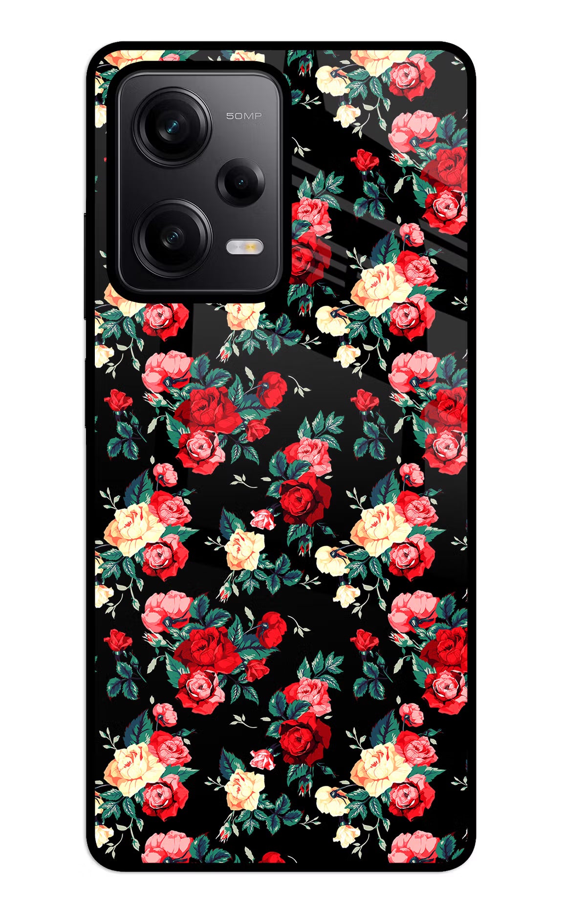Rose Pattern Redmi Note 12 5G Glass Case Back Cover by Casekaro