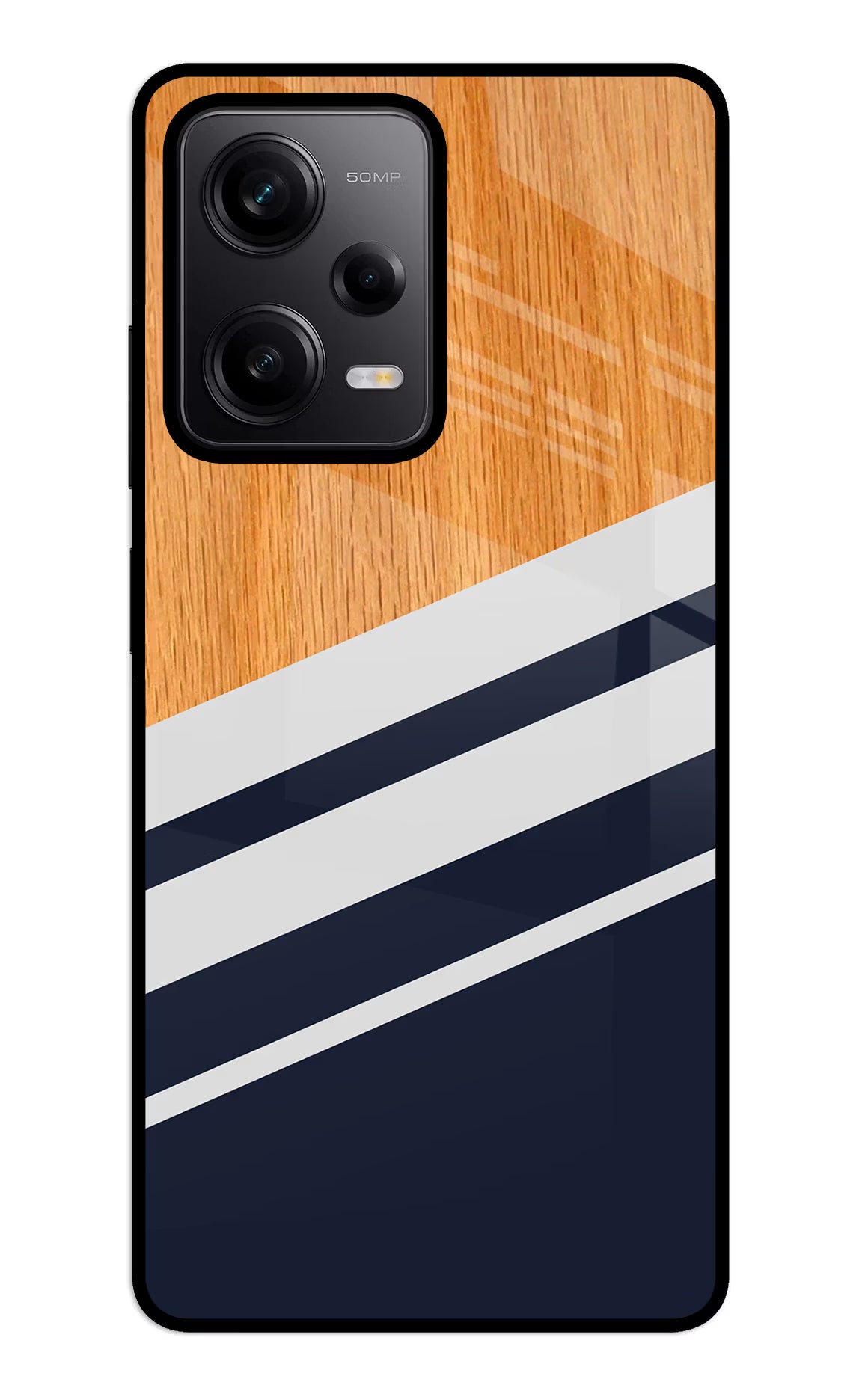 Blue and white wooden Redmi Note 12 5G Glass Case Back Cover by Casekaro
