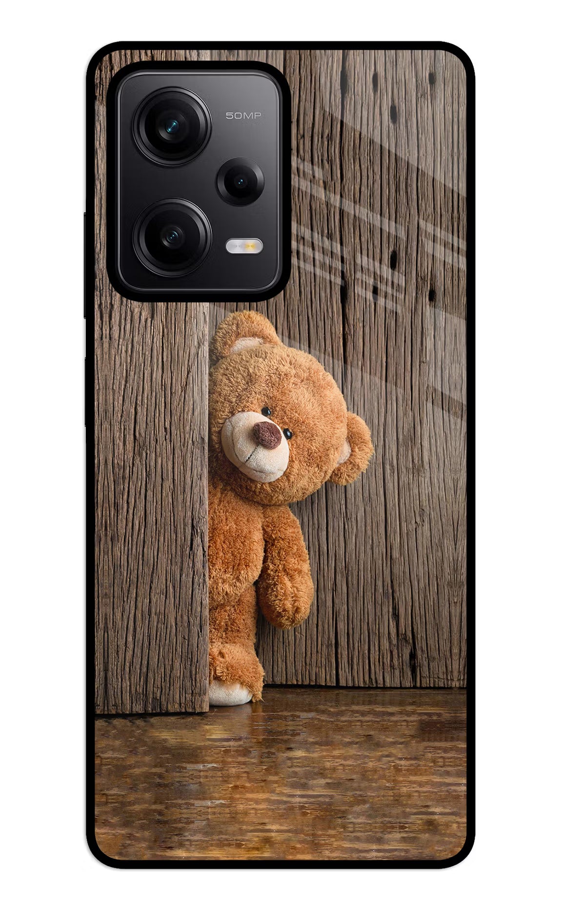 Teddy Wooden Redmi Note 12 5G Glass Case Back Cover by Casekaro
