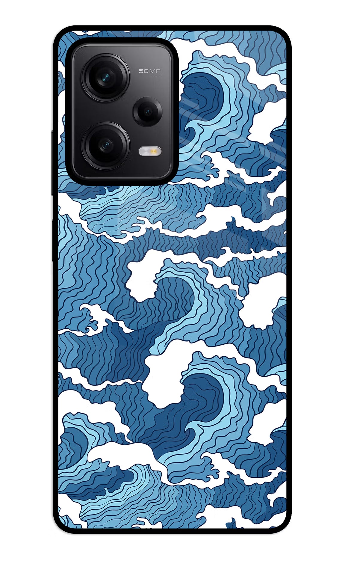 Blue Waves Redmi Note 12 5G Glass Case Back Cover by Casekaro