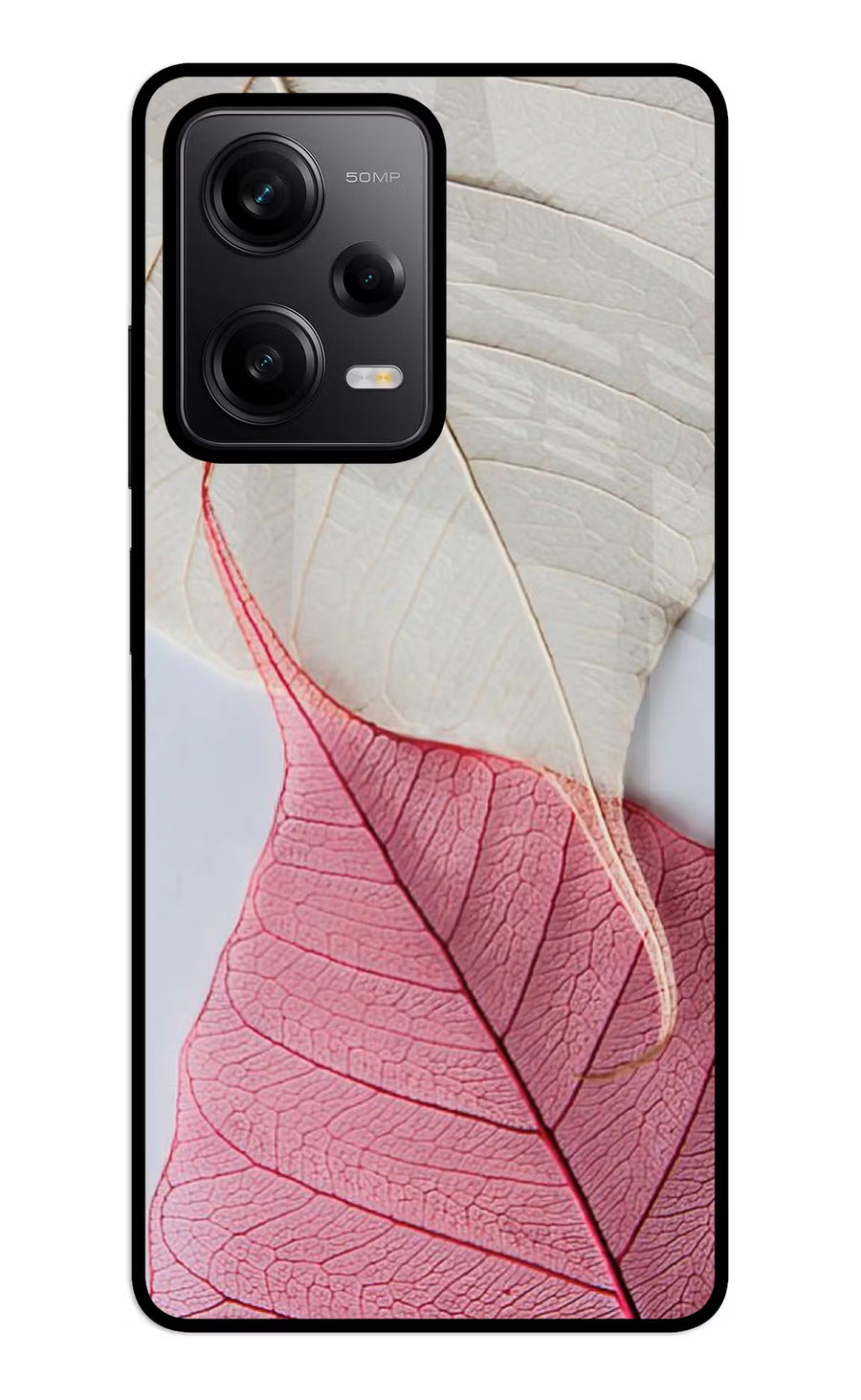 White Pink Leaf Redmi Note 12 5G Back Cover, Metal case