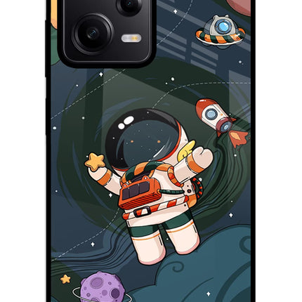 Cartoon Astronaut Redmi Note 12 5G Glass Case Back Cover by Casekaro